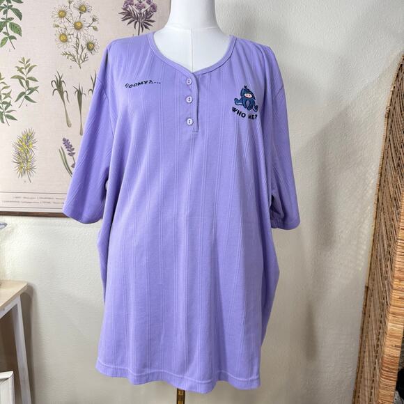 Vintage 90s Y2k Disney Winnie Pooh Eeyore Embroidered Henley Top Cutecore 3X - Picture 5 of 11